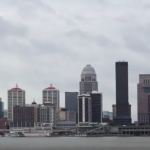 a city skyline on a cloudy day